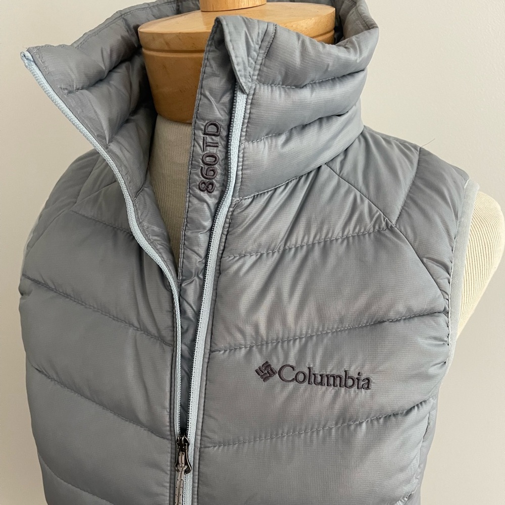 Columbia Women OMNI-Heat Goose Down Vest Grey Stand collar Hiking Lightweight XS